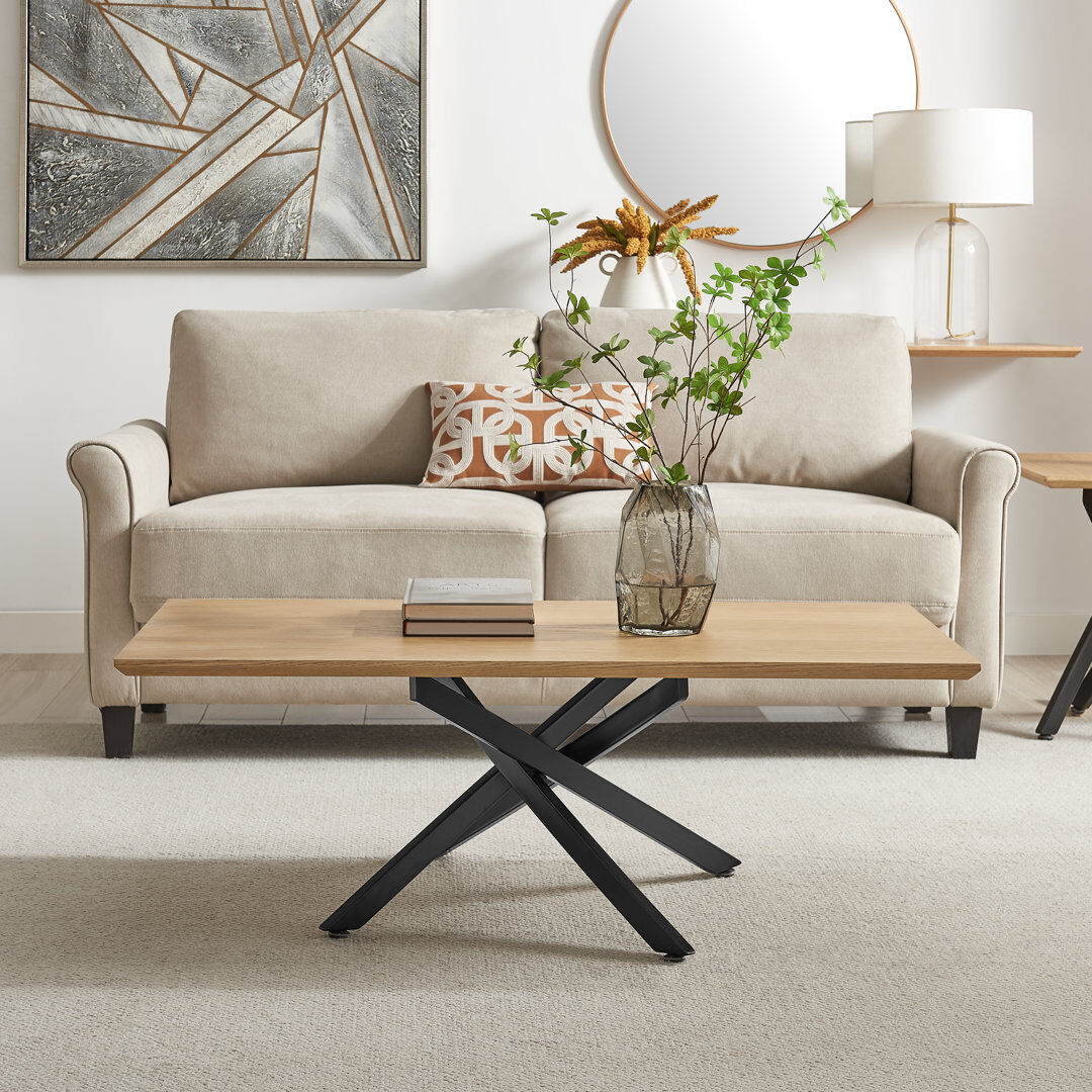 George Oliver Lenworth Cross Legs Coffee Table - Modern Statement Design Coffee Table Oak Wood 45cm H X 120cm W X 0cm D
