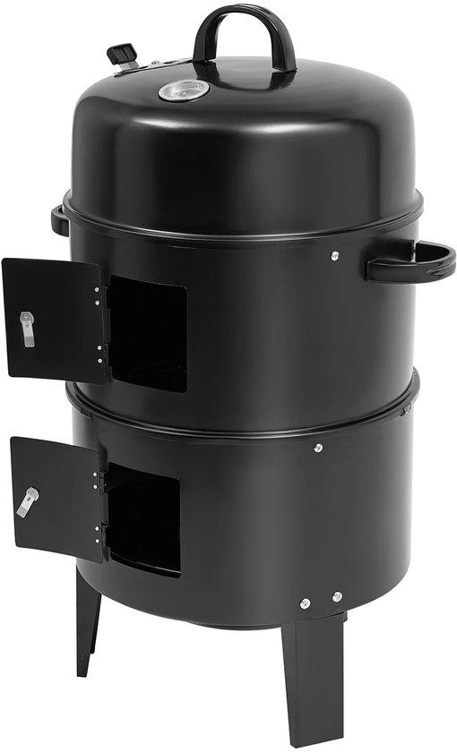 Novendo Goods Verticale rookoven en houtskoolbarbecue, draagbare smoker grill met 2 lagen, zwart