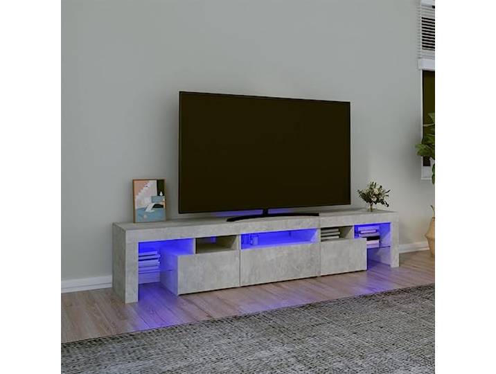 TV Unterschrank mit RGB LED-Beleuchtung, Betongrau 200x36,5x40 cm, TV Möbel aus Holzwerkstoff, bietet Stauraum und Präsentation, angetrieben