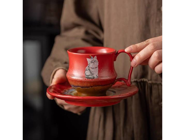 Tasse à café et à latte personnalisée en céramique, style chinois, design Palais du Musée, motif chat porte-bonheur et neige auspiciouse, pour la maison