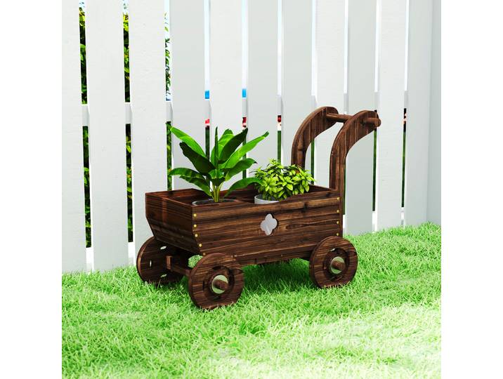 Outsunny Bac Surélevé en Bois Chariot avec Roues 68x38x52cm