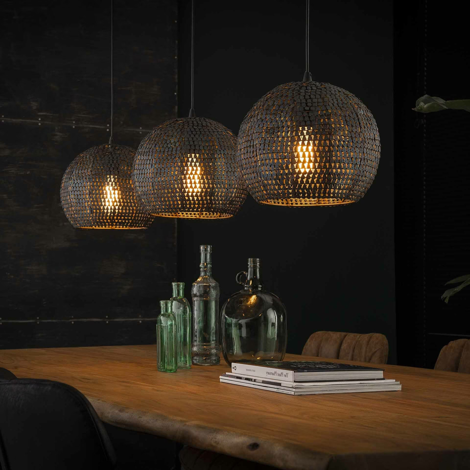LifestyleFurn Hanglamp Goran 3-lamps - Zwart Bruin