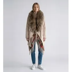 Bazar Deluxe für Damen. S1228 Doppelter Mantel beige (38), Lässig, Wolle