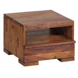 KADIMA DESIGN Nachttisch MUMBAI Massiv-Holz Sheesham Nacht-Kommode 30 cm 1 Schublade Ablage Nachtschrank Landhaus-Stil