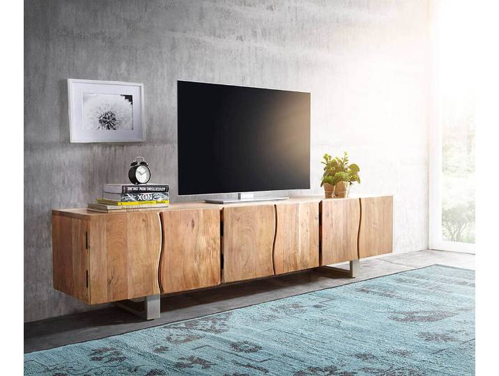 DELIFE Lowboard Live-Edge, Akazie Natur 220 cm 6 Türen Massivholz Baumkante Lowboard, beige, Akazie, Natur