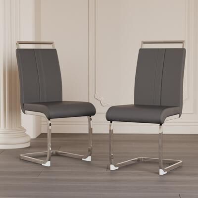 AISWORD Modern Dining Chairs, PU Faux Leather High Back Upholstered Side Chair with C-shaped Tube plating Metal Legs (Set of 2)
