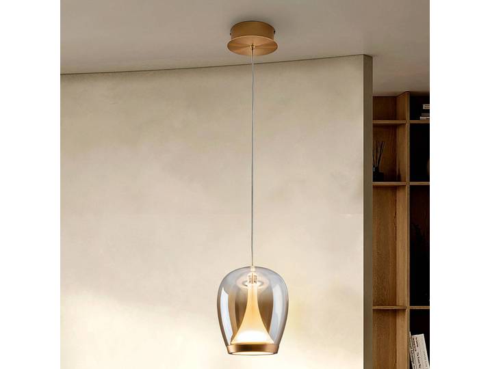 Glazen hanglamp Suspiro, crème / amber, Woon-/ Eetkamer, Glas, hanglamp