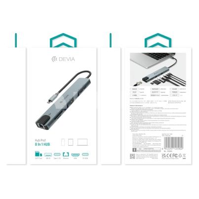 Devia EC706 tmavě šedá / USB Hub / USB-C / 8v1 (USB-C, 8 Ports) (6942297125902)