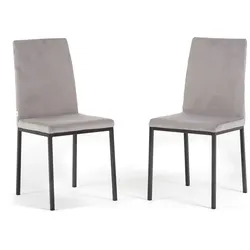 RATTATAN Set aus 2 Samtstühlen für den Innenbereich,hohe Rückenlehne,Metallbeine, elegantes Design,für Küche,Bar und Restaurant – Alma – Hellgrau/Dunkelgrau