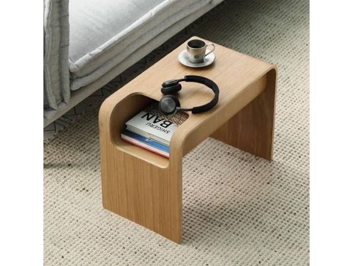 C-förmiger Beistelltisch für Sofa, Stabiler Couchtisch aus Holz, Klein Massivholz-Konstruktion, Platzsparendes C-Design, Einfache Montage, Vielseitig(Raw wood)