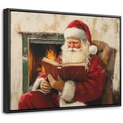 LEINWAND Bilder mit Rahmen - Weihnachten - Weihnachtsmann - Winter - Open Fireside - 40x30