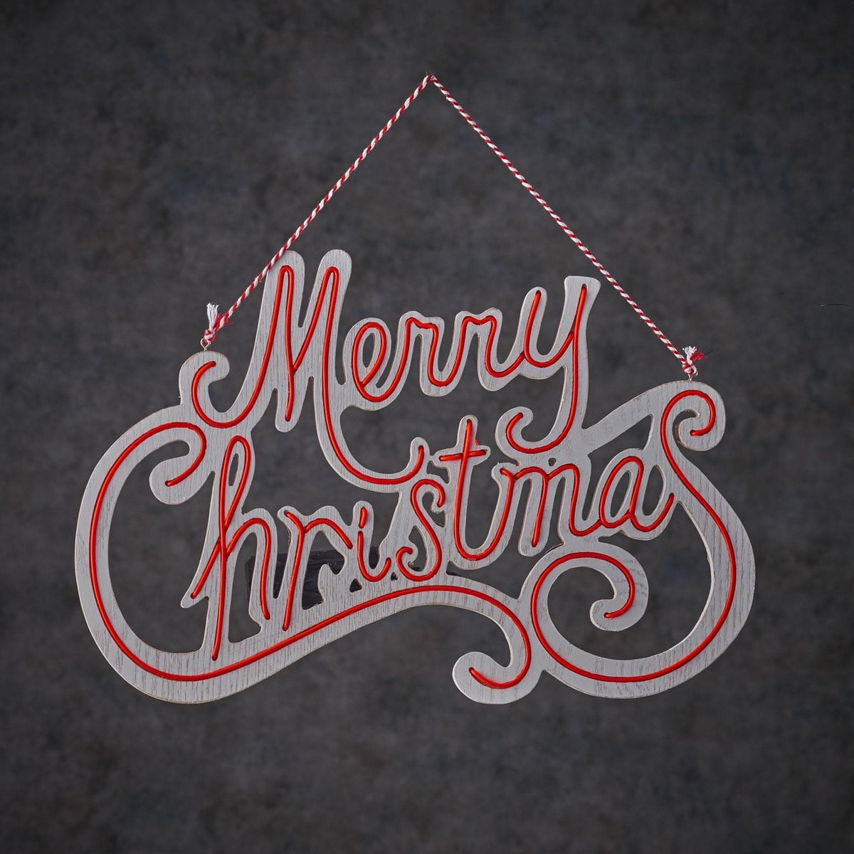Luca Lighting Merry Christmas Wandecoratie - Rood - LED - Batterijgevoed - B: 38 cm, D: 2,5 cm, H: 25 cm