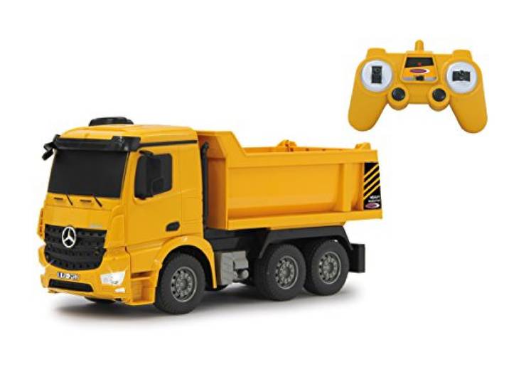 JAMARA 405108 - kiepwagen Mercedes Arocs 1:26 2,4G - kantelbak omhoog/omlaag, licht voor, geprofileerde rubberen banden, geel