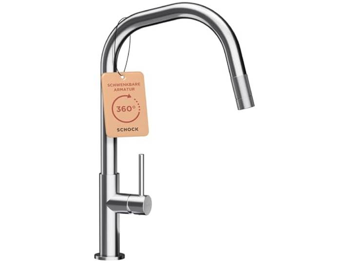 SCHOCK Wasserhahn Küche Talinos Edelstahl Küchenarmatur mit herausziehbarer Brause für Spülbecken und Waschbecken Hochdruck Armatur Küche passend für Einbauspüle und Küchenspüle mit Mischbatterie