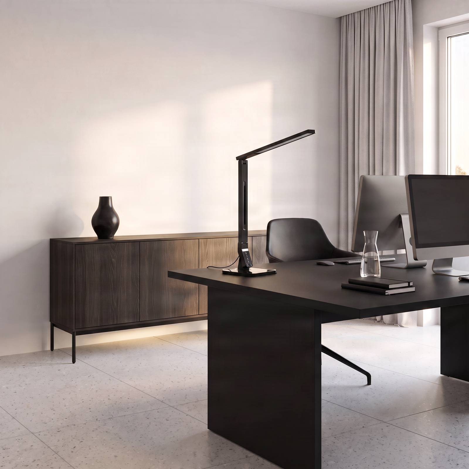 LED Schreibtischlampe Eleni Lindby, dimmbar, schwarz, für Arbeitszimmer / Büro, Kunststoff, Modern, LED Tischlampe