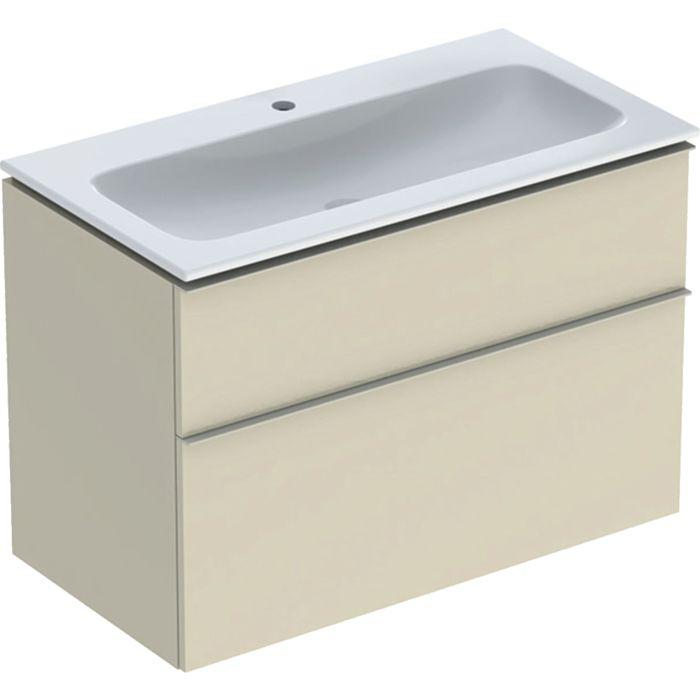 Geberit iCon Möbel-Waschtischset 502333JL1 90x63x48cm, weiß/KeraTect, sand hochglänzend, Griff sant matt