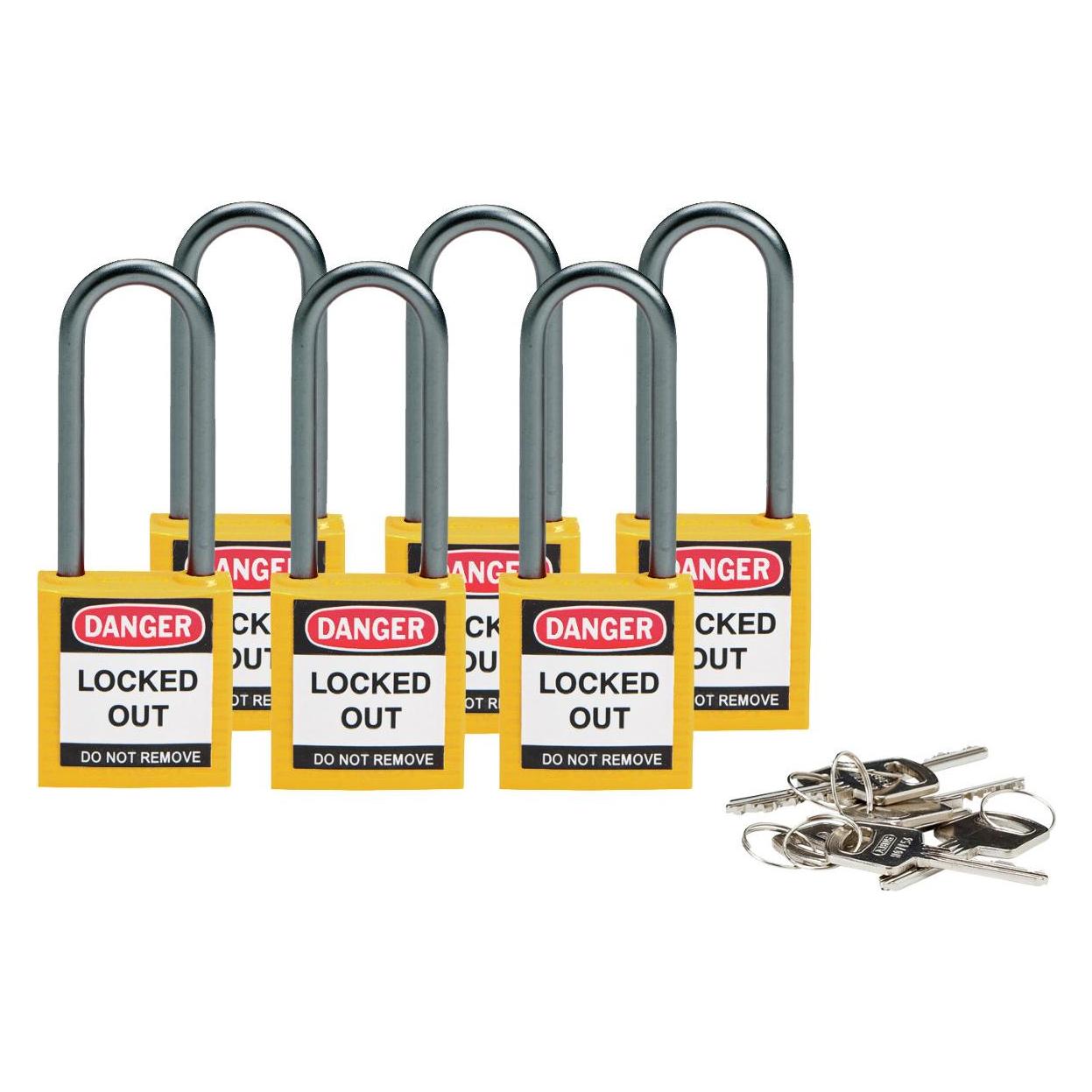 Brady kompaktes Sicherheitsschloss Nylon, Gelb, 50mm Bügelhöhe, 4,7mm Aluminium-Schliessbügel (Keye (814137)