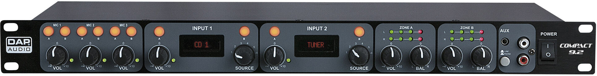 DAP Audio Compact 9.2 9-Kanal-1he-Installationsmischpult – 2 Zonen