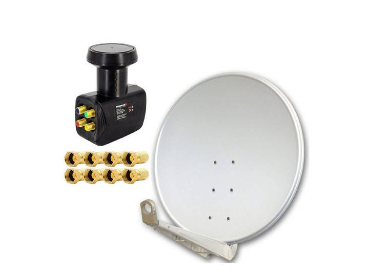 PremiumX DELUXE100 cm Alu Hellgrau Sat Schüssel Antenne Quad LNB und F-Stecker SAT-Antenne