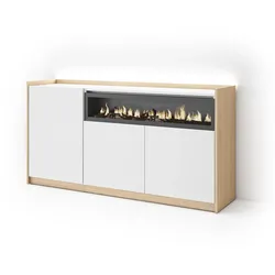 SIDEBOARD, Weiß und Eiche, 156/37/80cm, Kamin mit Feuereffekt