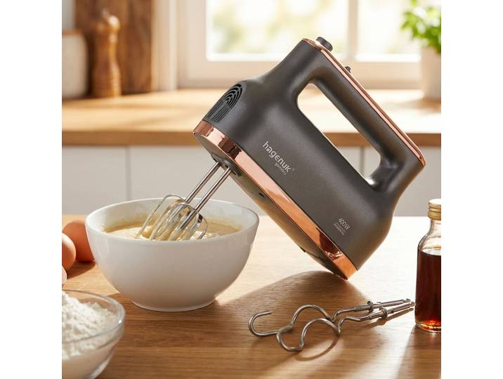 Handmixer mit 5 Geschwindigkeitsstufen und Turbo, anthrazit-roségold, 400 Watt
