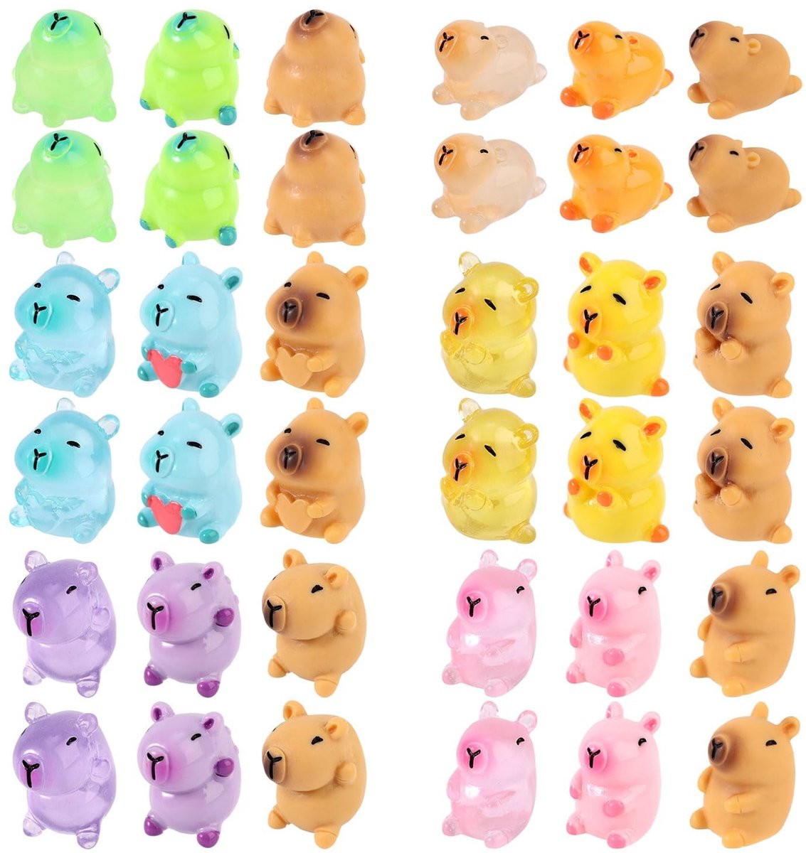 Dailygoods 36 stuks lichtgevende Capibara miniatuurfiguren in veelkleurig hars voor tuinornamenten en taarttoppers