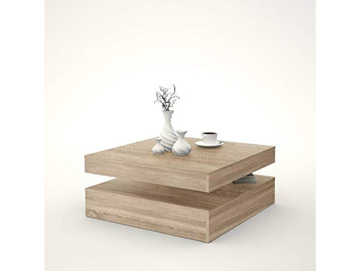 FORTE Coffee Tables Couchtisch mit Ablagefläche und rotierender Tischplatte, Holzwerkstoff, Sonoma Eiche Dekor, 78 (93) x 34,3 x 78 cm