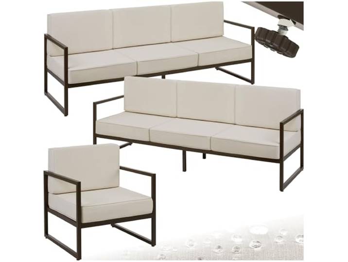 tectake® Gartenlounge Outdoor, 2X Sofa 3 Sitzer 1x Gartensessel, Relaxsessel Garten, Gartenbank, Gartenmöbel, Balkonmöbel, Terrassenmöbel, Wintergarten, Sitzecke Outdoor, Gartenlounge - 7 Sitzplätze