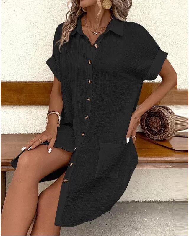 INF Kleid - Lässiges, einfarbiges Button-Down-Design XL