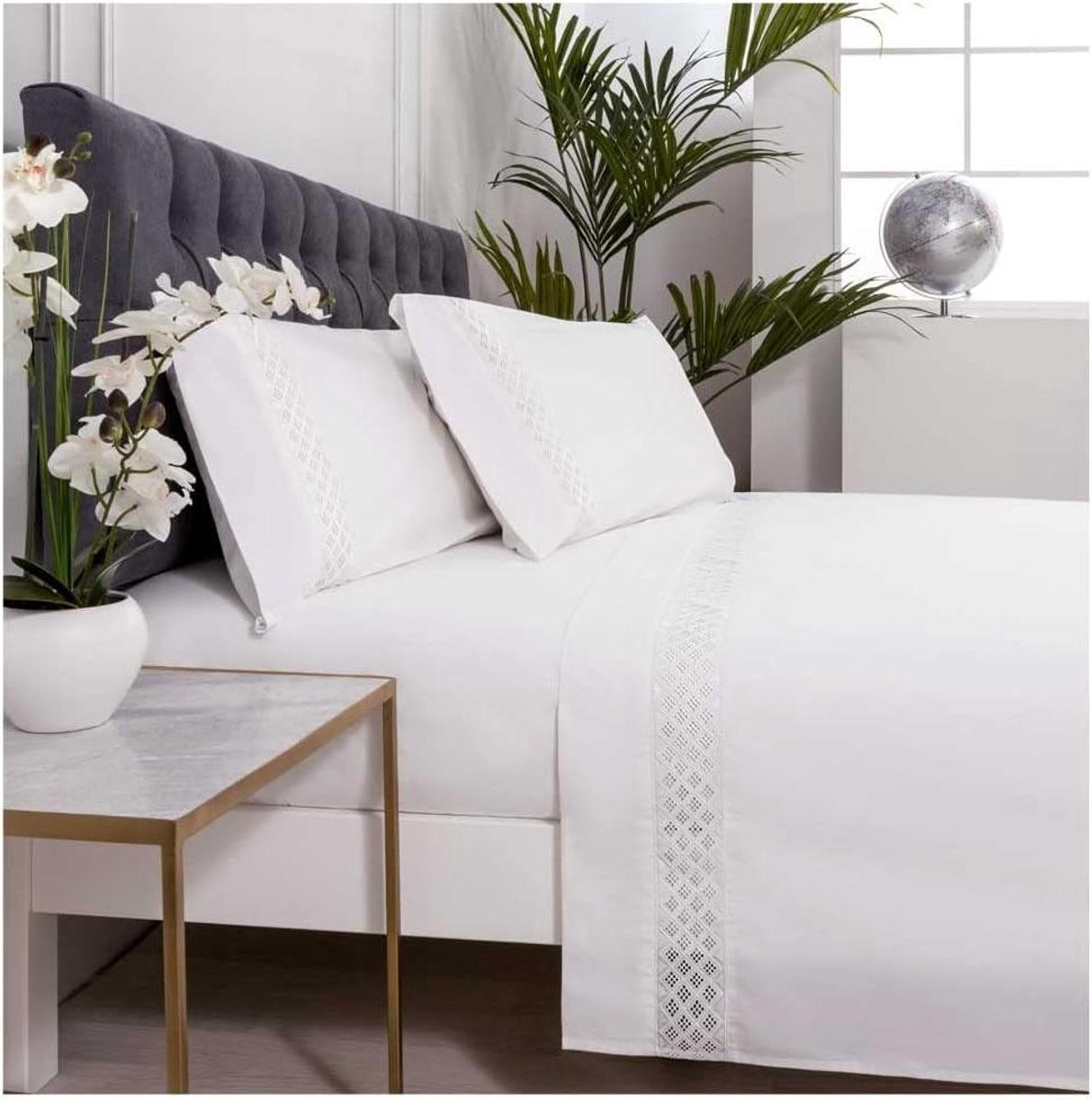 Wit Beddengoed Set van 100% Katoen Percal met Laken en Kussensloop, 180x200 cm