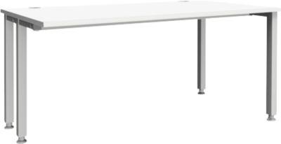 Schäfer Shop Genius Schreibtisch MODENA FLEX, 4-Fuß-Quadratrohr, verkürzte Seitenteile, B 1600 mm, weiß
