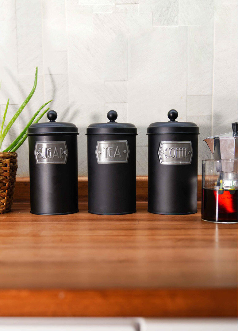 Brambly Cottage Metal Jar - Set of 3 Matte Black 22cm H x 11cm W x 11cm D