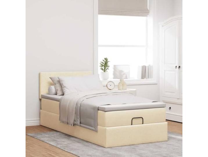 KTHLBRH Boxspringbett mit Kopfteil, Creme, 100 x 200 cm Hydraulischer Aufzug, Lattenrost, inklusive Federkernmatratze