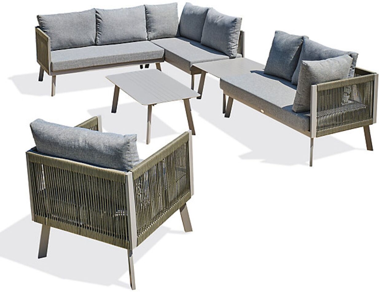 Paris Garden Salon de jardin d'angle MANOSQUE 7 places en aluminium gris DCB Garden