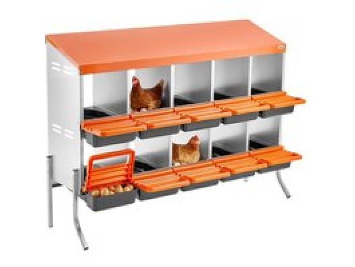 VEVOR Pondoir à Poules 10 Compartiments Nichoir à Poule en Acier Galvanisé et Plastique Haute Résistance pour Différentes Races de Poules, avec Pieds de Support Espace Ponte Spacieux, 132x52,5x99 cm