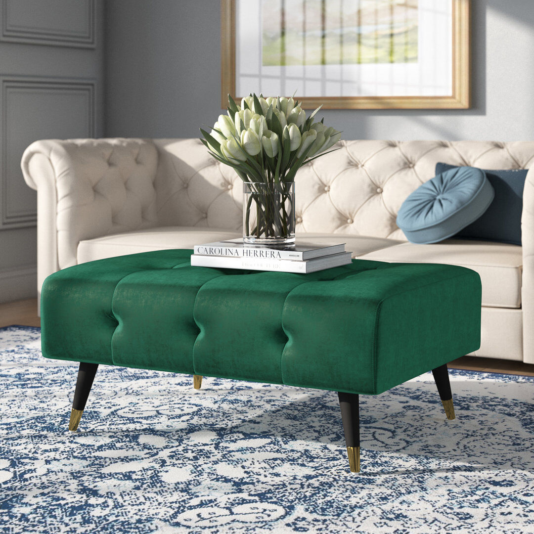Mercury Shiflet 95 cm W Velvet Tufted Rectangle Footstool Opal Green 44cm H X 95cm W X 72cm D