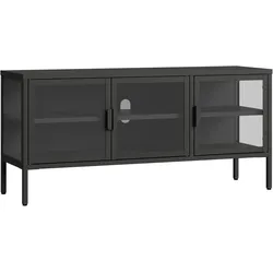En.Casa, Kommode + Sideboard, Vitrinen-Sideboard Borshavisa Stahl 3-türig 55x118x35 cm Schwarz (118 x 35 x 55 cm)