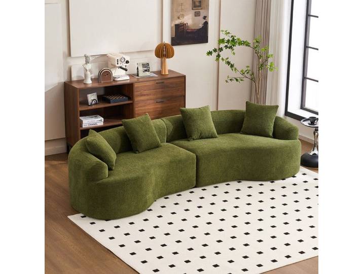 Canapé modulable en forme de L canapé convertible 4 places confortable et tendance，Vert