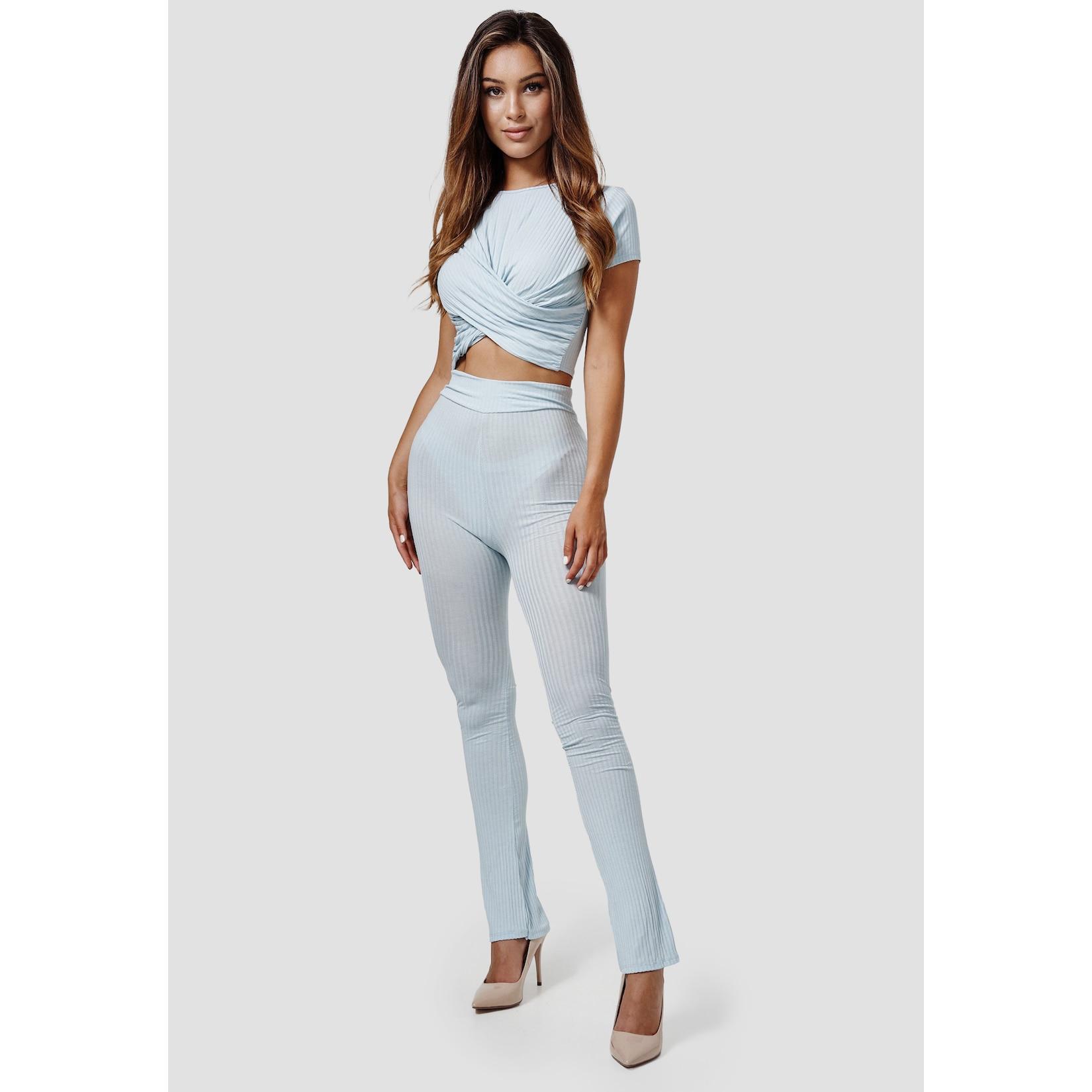 RAYSHYNE Damen Freizeitanzug 2-tlg., Femininer Lounge Zweiteiler Hose & Wickeltop RS22