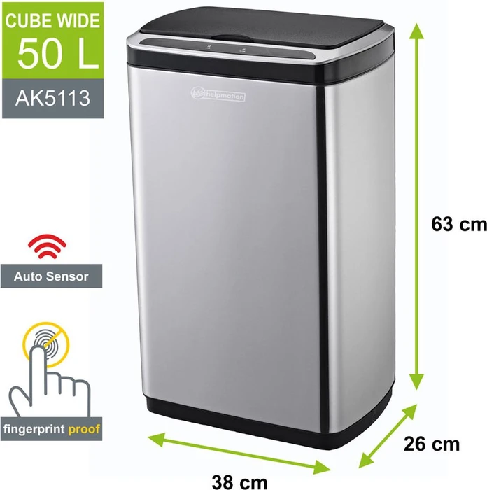 Helpmation CUBE WIDE - Berührungsloser Abfalleimer - 50 Liter