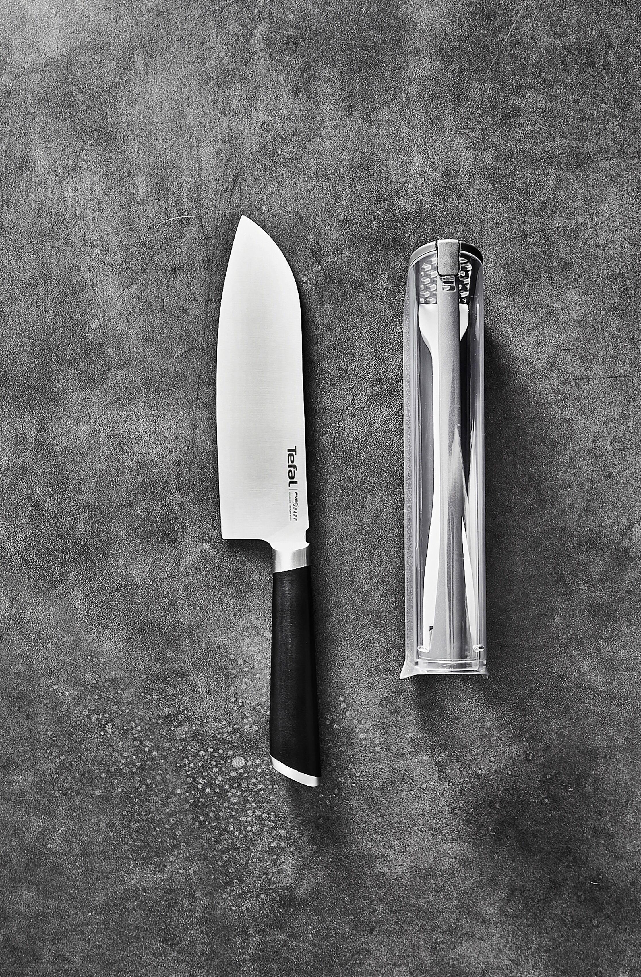 Messer-Set TEFAL "K25790 Ever Sharp S", grau (schwarz, edelstahlfarben), Edelstahl, Kunststoff, Kochmesser-Sets, Messer-Set, Edelstahl, lang anhaltende Schneidleistung und Schärfe
