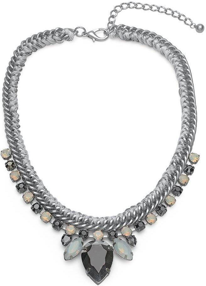 Unique Statementkette Modeschmuck Stoffelemente silber silber