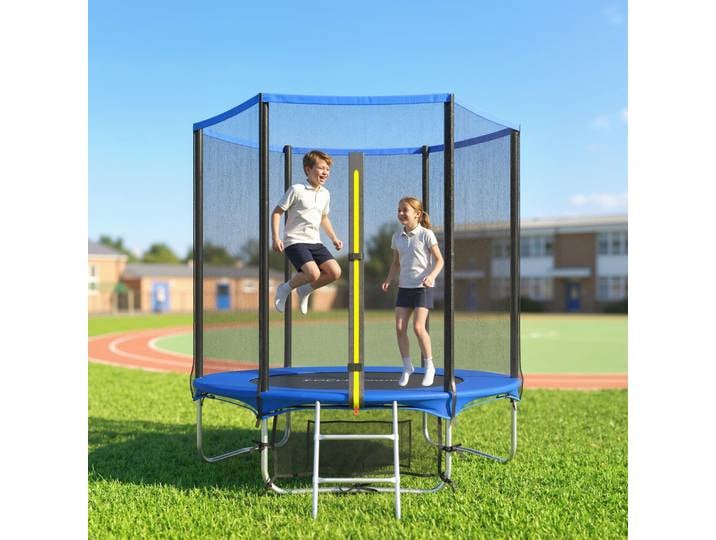 SPORTNOW Trampoline Extérieur Ø183cm Filet Sécurité Bleu 2 Marches
