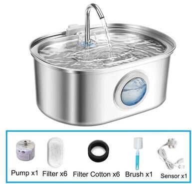 Inspired Living SmartFlow 3.2L Stainless Steel Cat Water Fountain With Motion Sensor kit B