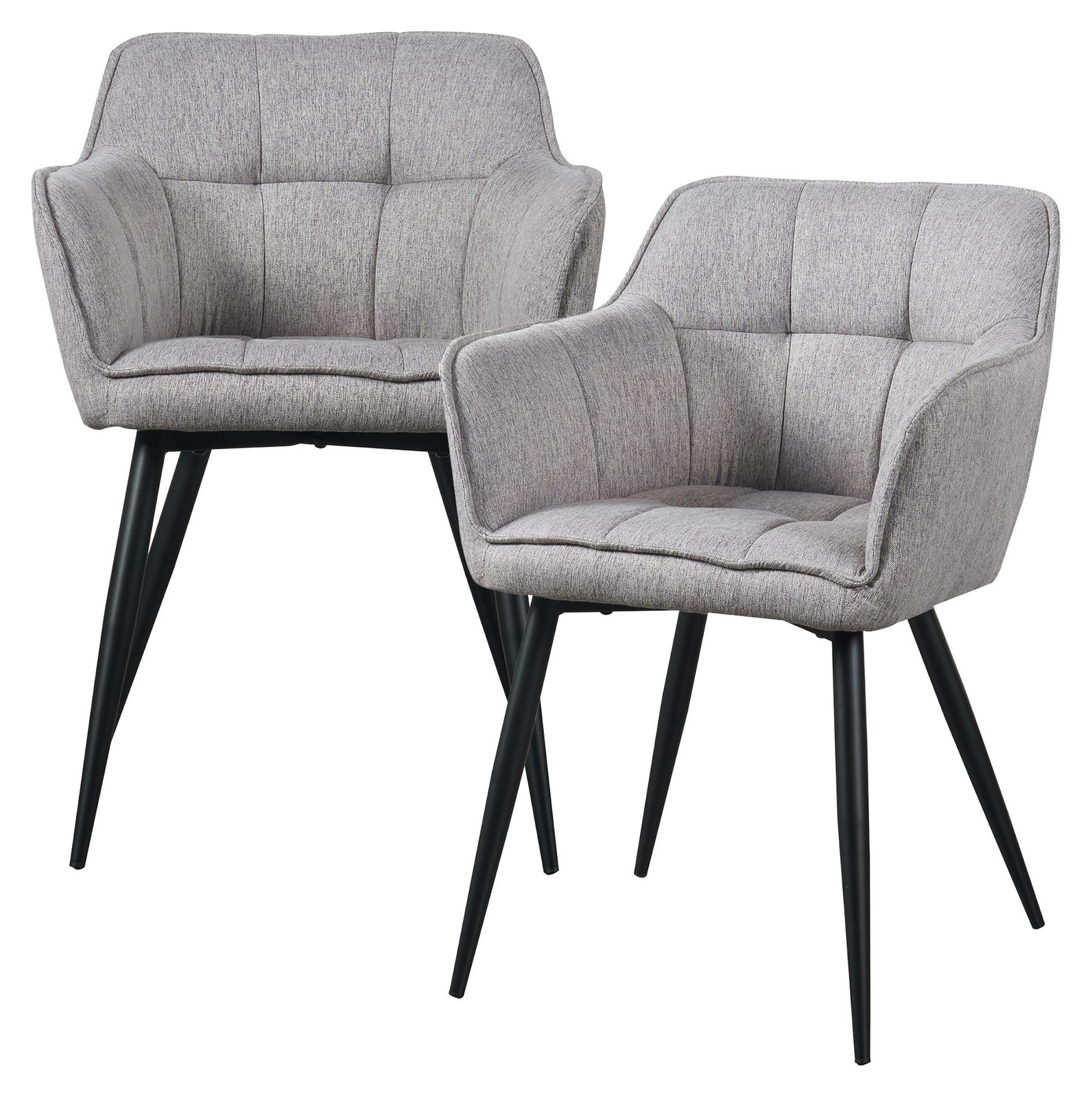 en.casa Eetkamerstoelen Birmingham set van 2 met armleuningen grijs textiel