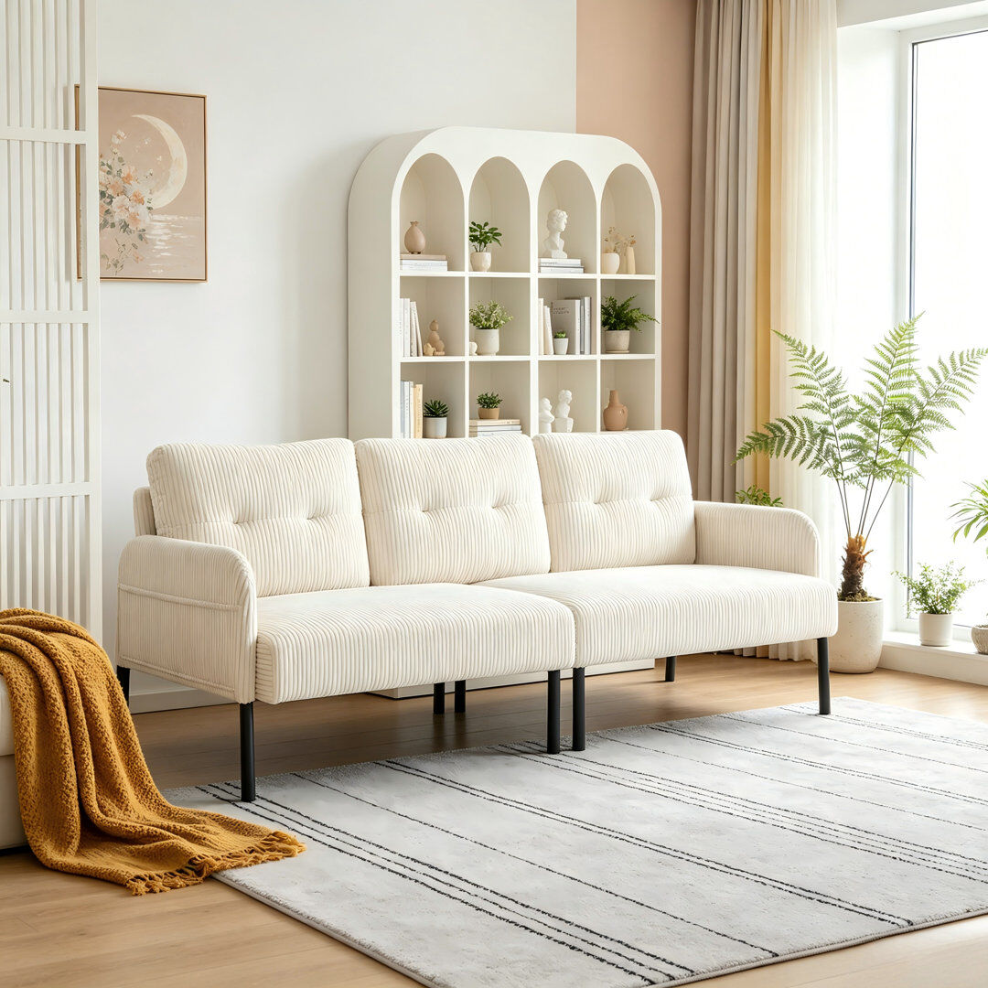 17 Stories 2 Seater Corduroy Sofa Beige 80cm H X 170cm W X 72cm D