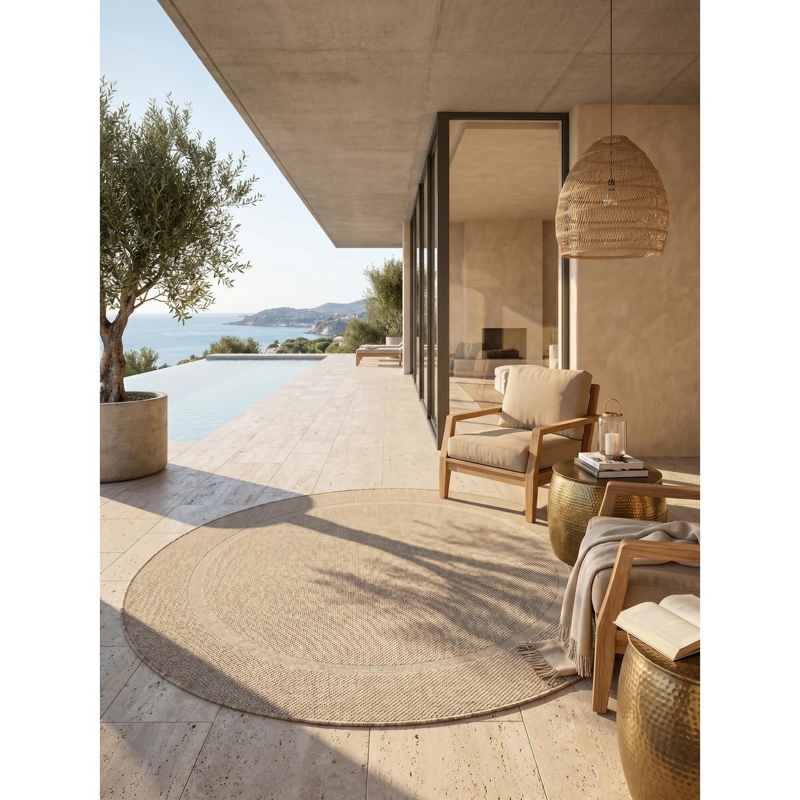 Outdoorteppich ALSTER, einfarbig, Beige, Ø 160 cm