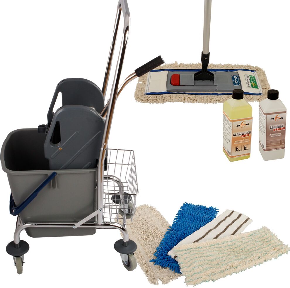 Axis Line Wischmop Komplettset mit Einfachfahreimer Chrom 27 l - Platzwunder und