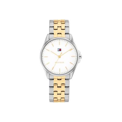 Quarzuhr TOMMY HILFIGER "JADE", edelstahlfarben, goldfarben, weiß, Armbanduhren, Damen, edelstahlfarben, Quarzuhr, Armbanduhr, Damenuhr, Edelstahlarmband, analog