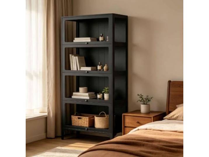 Gavoir Vitrine Glas Stehend Schwarz Metall 4-Lagen 32x78x165cm Sammlervitrine Vitrinenschrank Küche Wohnzimmer Glasvitrine